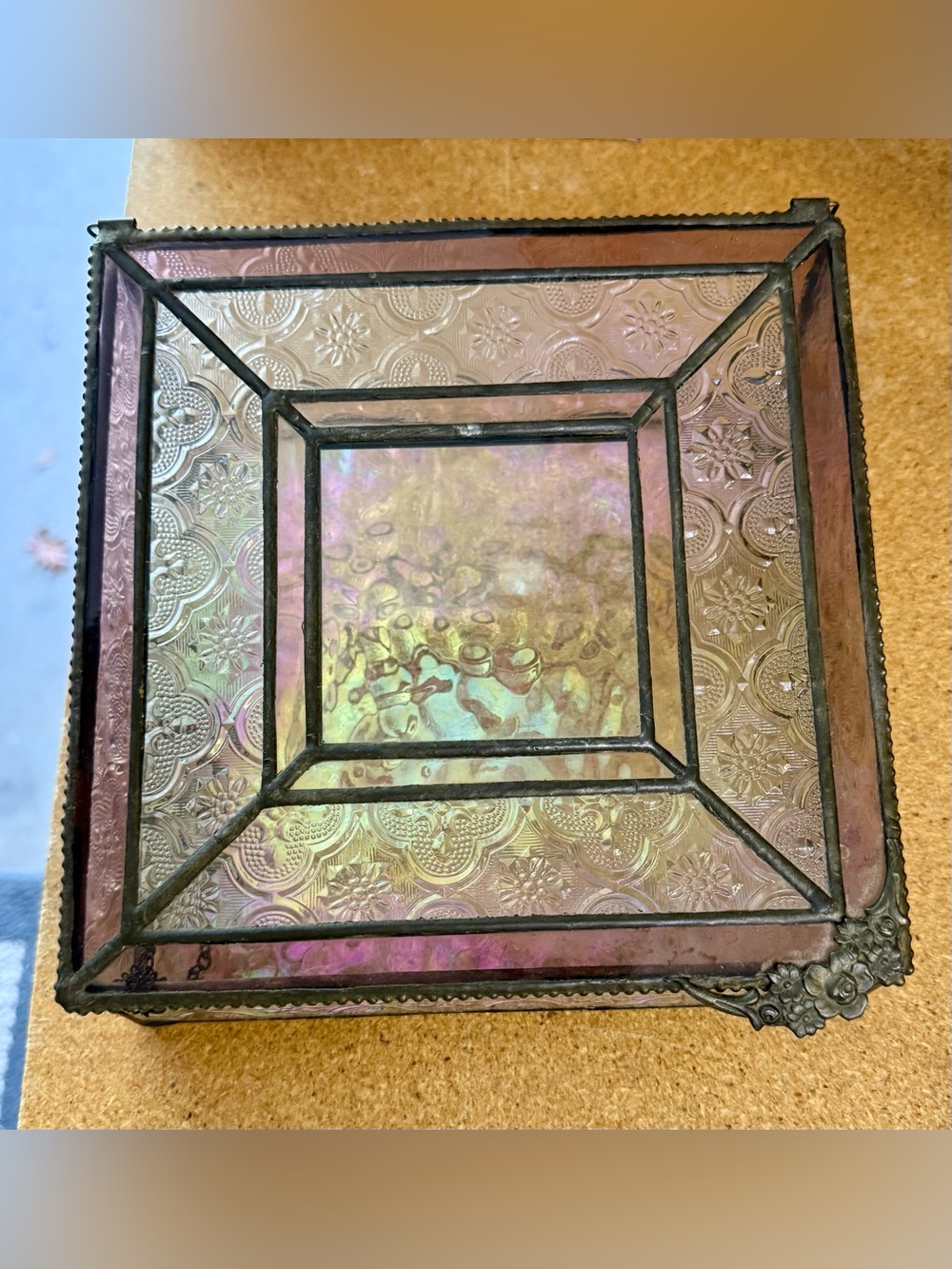 Vintage J Devlin Purple Stained Glass Trinket Box